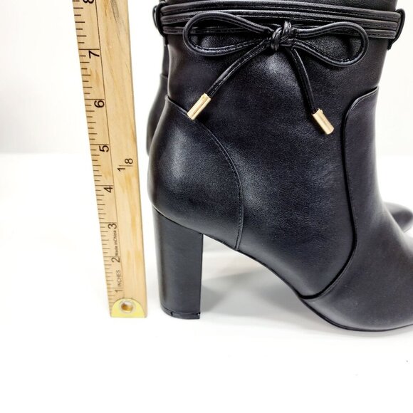 Womens Pointed Toe Ankle Boots Blocked Mid Heel Bow Side Faux Suede Chelsea 9 - Picture 16 of 16